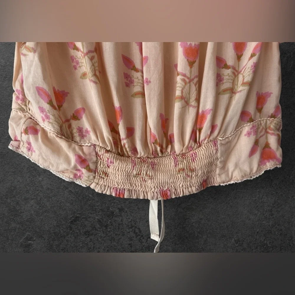 Free People Easy to Love Ivory Puff Sleeve Floral Crop Top Size XS